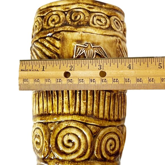 Vintage Unique Studio Art Pottery Vase Brown Glaze Fish Eagle Design Signed VLD - Picture 6 of 8